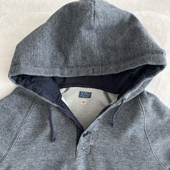 J Crew Sweatshirt Mens Medium Vintage Fleece Hoodie Henley Pocket Heather Blue - Picture 5 of 8